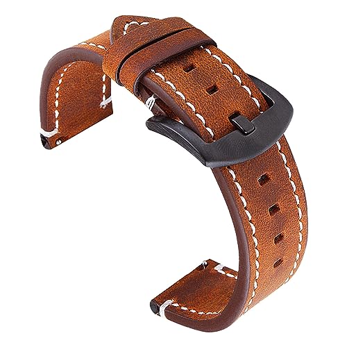 Leder-Uhrenarmband 20 Mm, Schnellverschluss, Mattierte Oberfläche, Modisches Vintage-Uhrenarmband, Weiche Schwarze Smartwatch-Armbänder für Männer und Frauen, (Gelb Braun) von HURRISE