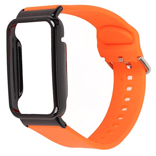 Silikon-Uhrenarmband, Silikon-Smartwatch-Gehäuse, Ersatzzubehör, Passendes Band, Uhrenstoßstange für mit Schutzstoßstange für Mi Band 7 Pro (Orange + schwarze Schale) von HURRISE