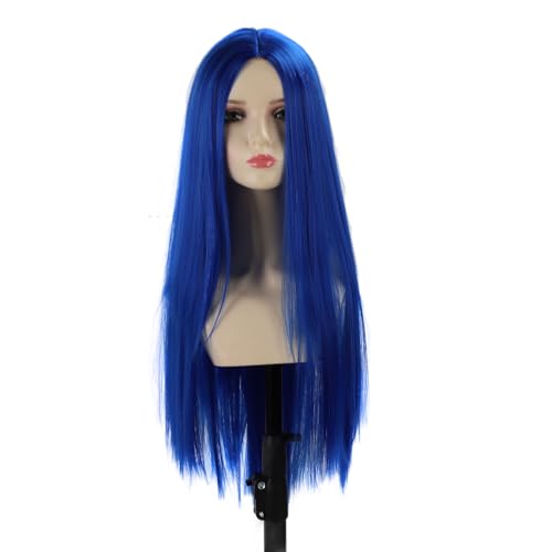 HUSHUI Lange Gerade Perücken, Mittlerer Teil Synthetischer Haarperücke mit Integriertem Haarnetz, Hitzebeständige Hohe Dichte für Frauen Cosplay Täglich (Blau) von HUSHUI