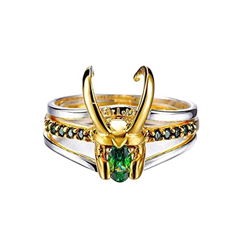 HUSHUI Loki Ring, Damenringe, 3 in 1 Filmhelm Ringe Grüner Kristall Metalllegierung Stapelringe Unisex Cosplay Schmuck Requisiten von HUSHUI