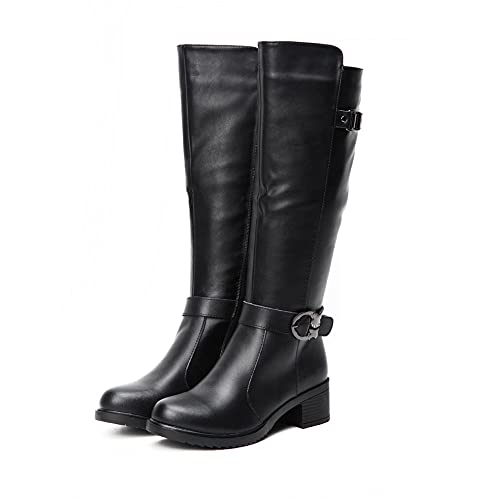 HUSK'SWARE Echtes Leder Winter Stiefel Damen Schwarz Flach Lang Stiefeletten von HUSK'SWARE