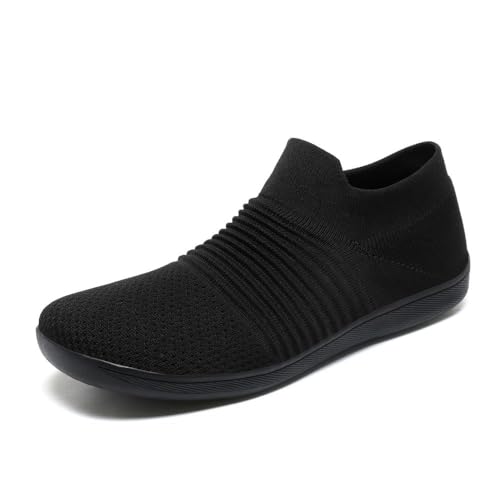 HUSKSWARE Barfußschuhe Breitfußschuhe Weit Zehenschuhe Zero Drop Sohle Damen Herren Minimalistische Laufschuhe Fitness Traillauf Freizeit Atmungsaktiv rutschfest Leicht Sneaker Tiefschwarz 37 von HUSKSWARE