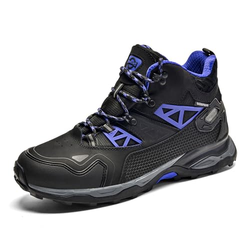 HUSKSWARE Herren Damen Wanderschuhe Wasserdicht Outdoor Anti-Rutsch Wanderstiefel Sportlich Bequem Leicht Outdoor Wandern Trekking Schuhe Schwarz Violett 44 EU von HUSKSWARE