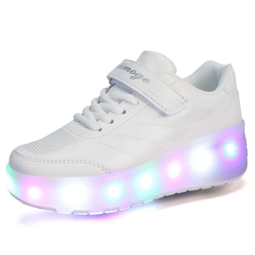 HUSKSWARE Junge Schuhe mit Rollen, 2-in-1 Kinderschuhe,Glühende Rollschuhe, Skateboardschuhe, Sneakers Weiß 31EU von HUSKSWARE