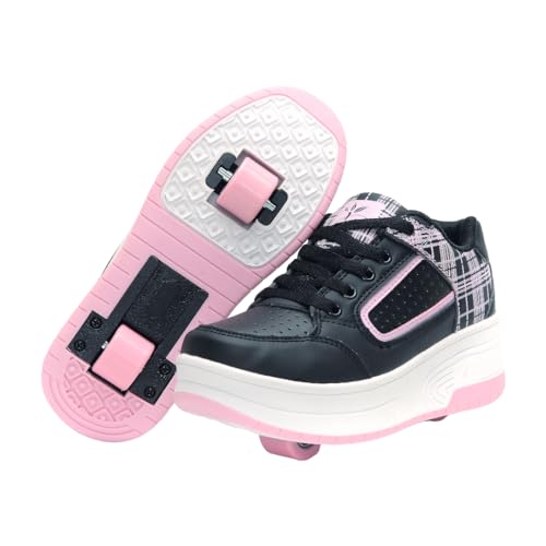 HUSKSWARE Jungen Mädchen Automatisch 2 Räder Skateboardschuhe, Rollschuhe für Kinder Schuhe Mit Doppelt Rollen, Outdoor Fitnessschuhe Sneakers, Schwarz-Rosa, 31 EU von HUSKSWARE