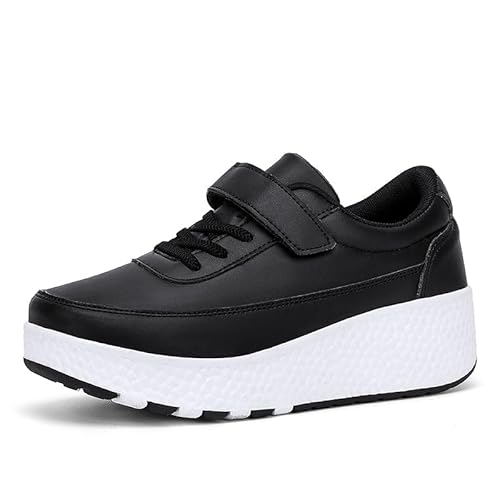 HUSKSWARE Jungen Mädchen Rollschuhe Schuhe Mit 4 Rollen Skateboardschuhe, verstellbar Jugend Schuhe mit Rollen, Schwarz 33 EU von HUSKSWARE