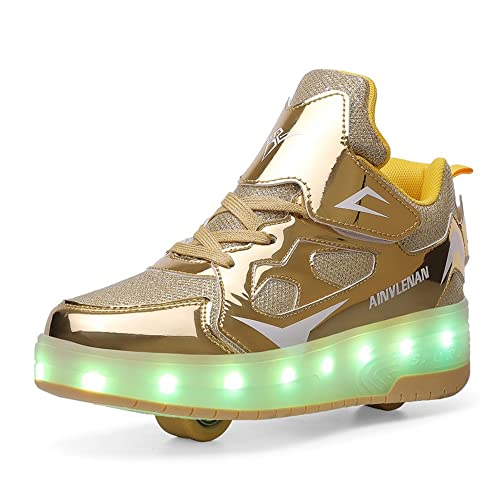 HUSKSWARE Kinder-Sneaker, 2-Rad-Skateboard-Schuhe, verstellbares Farbwechsellicht, USB-Aufladung, universell für Jungen und Mädchen,Gold 36 EU von HUSKSWARE