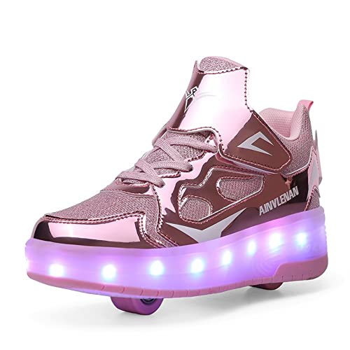 HUSKSWARE Kinder-Sneaker, 2-Rad-Skateboard-Schuhe, verstellbares Farbwechsellicht, USB-Aufladung, universell für Jungen und Mädchen,Rosa 28 EU von HUSKSWARE