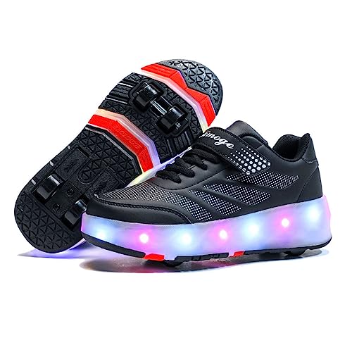 HUSKSWARE Kinder Sneaker Jungen Mädchen Sneaker 4 Räder Party Geburtstag Weihnachten, Schwarz 33 von HUSKSWARE