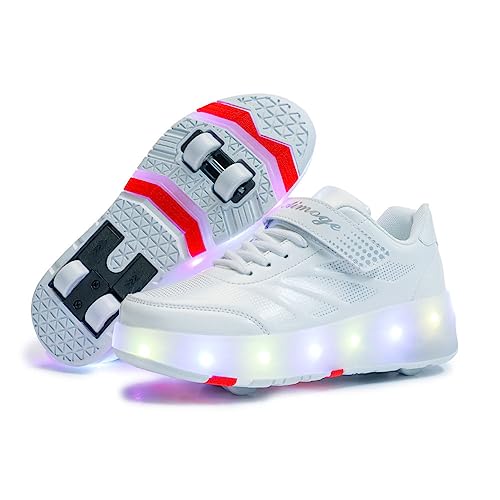 HUSKSWARE Kinder Sneaker Jungen Mädchen Sneaker 4 Räder Party Geburtstag Weihnachten, Weiß 37 von HUSKSWARE