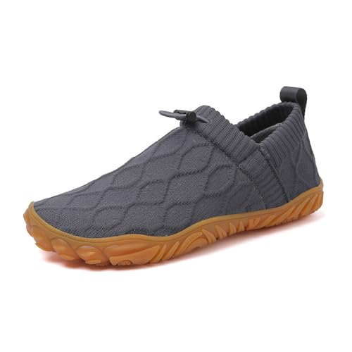 HUSKSWARE Outdoor Barfußschuhe Herren Slip On Sneaker Weich rutschfest Traillaufschuhe Walkingschuhe Leicht Fitnessschuhe, Grau 43 EU von HUSKSWARE
