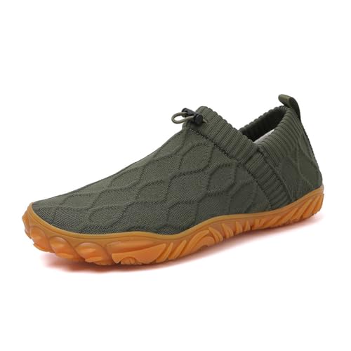 HUSKSWARE Outdoor Barfußschuhe Herren Slip On Sneaker Weich rutschfest Traillaufschuhe Walkingschuhe Leicht Fitnessschuhe, Grün 44 EU von HUSKSWARE
