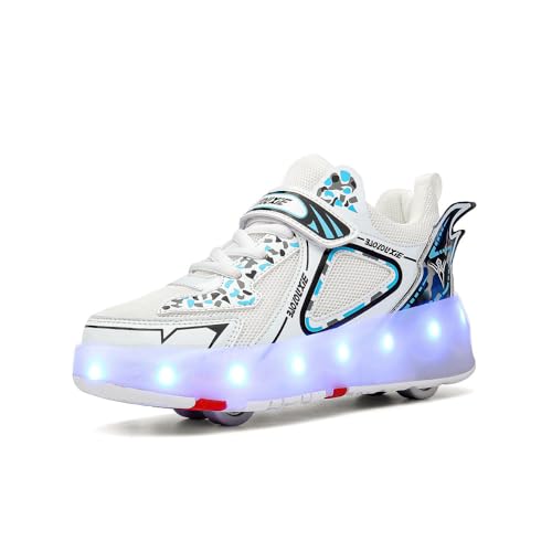 HUSKSWARE Vier-Rad-Rollschuhe für Jungen und Mädchen, verstellbare Rollschuhe für Jugendliche, Klettverschlussschuhe mit Rollen, Weiß 33 EU von HUSKSWARE