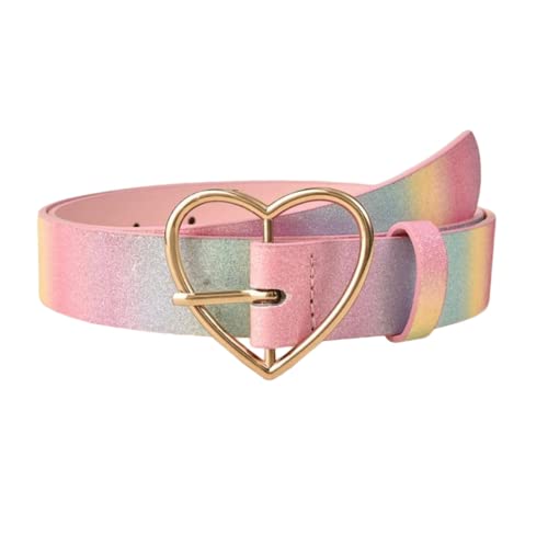 HUSSATOP Mädchen Glitzer Regenbogen Gürtel PU Leder Taillengürtel Verstellbarer Casual Jeans Gürtel mit Metallschnalle für Frauen, Mehrfarbig, Einheitsgröße von HUSSATOP