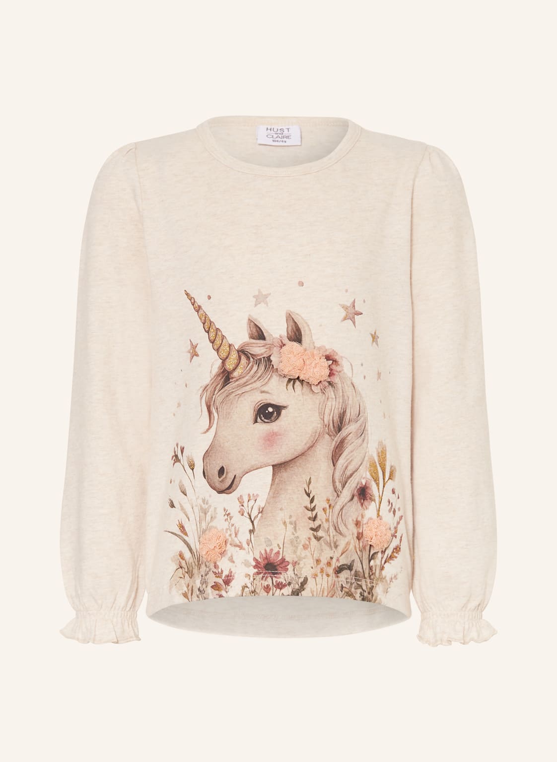 Hust And Claire Longsleeve Hcalma Mit Glitzergarn Und Rüschen beige von HUST and CLAIRE