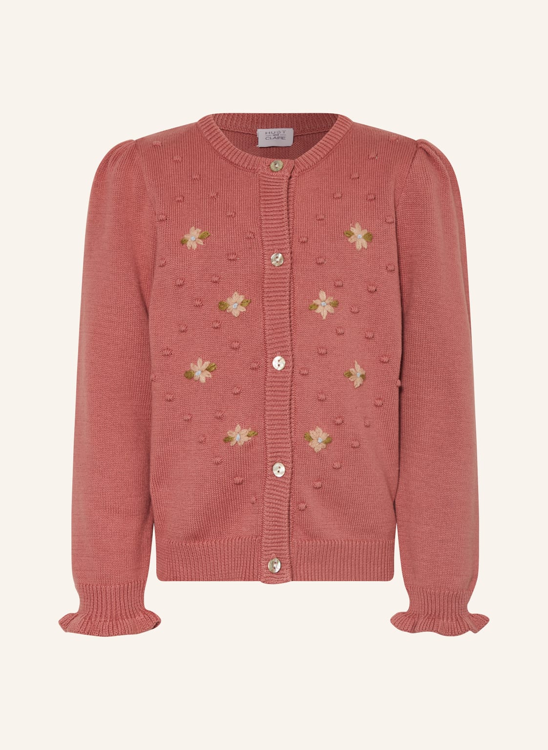 Hust And Claire Strickjacke Hccamilia Mit Volants rosa von HUST and CLAIRE