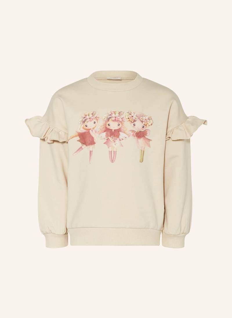 Hust And Claire Sweatshirt Hcsicilia Mit Rüschen Und Schmucksteinen beige von HUST and CLAIRE