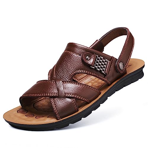 Sommer Sandalen Herren Leder, Bequeme Herren-Sandalen Offene Outdoorschuhe Freizeitschuhe,Herren-Hausschuhe Sport Strandschuhe Männer Outdoorschuhe Wandersandale(Size:38EU,Color:A) von HUSTA