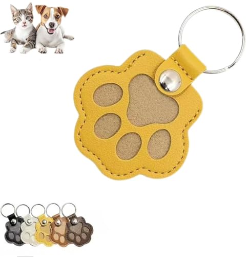 HUTRADE Andenken an Tierfelle, Schlüsselanhänger mit Hundehaar-Sammler, Erinnerungsaufbewahrung, Leder-Schlüsselanhänger in Form Einer Tierpfote,for alle, die ihre pelzigen Kinder vermissen(Yellow) von HUTRADE