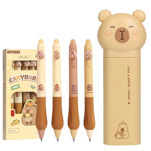 HUTRADE Capybara Federmäppchen + 4 Radierbarer Kugelschreiber - Masinca Großer Kapazitäts Kawaii Mäppchen und Radierbare Capybara Stifte Blau 0.5mm, Aesthetic School Stuff für Kinder von HUTRADE