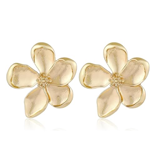 HUTRADE Ohrringe Damen Gold blumen earrings Große Blumenohrringe Metall Blumenstecker Statement Ohrringe Schmuck für Frauen und Mädchen von HUTRADE