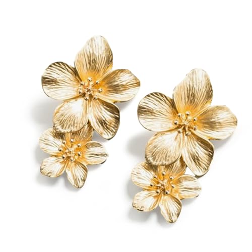 HUTRADE Elegante Große Blume Ohrringe, Gold Doppelschichtige Blume Baumeln Ohrringe, Hochwertiger Schmuck Gold, Bezaubernde Goldene Ohrringe Für Mädchen und Frauen von HUTRADE