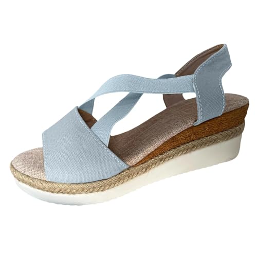 HUTRADE Summer Platform Wedge Sandals Women's Plus Size Peep Toe Elastic Strap Gladiator Sandals Women Patchwork Thick Bottom Sandals(Blue,36) von HUTRADE