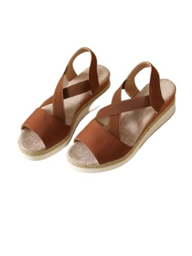 HUTRADE Summer Platform Wedge Sandals Women's Plus Size Peep Toe Elastic Strap Gladiator Sandals Women Patchwork Thick Bottom Sandals(Brown,41) von HUTRADE
