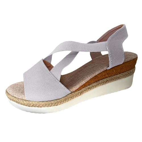 HUTRADE Summer Platform Wedge Sandals Women's Plus Size Peep Toe Elastic Strap Gladiator Sandals Women Patchwork Thick Bottom Sandals(Gray,41) von HUTRADE