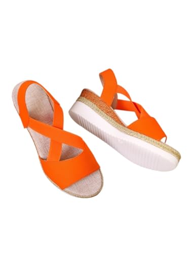 HUTRADE Summer Platform Wedge Sandals Women's Plus Size Peep Toe Elastic Strap Gladiator Sandals Women Patchwork Thick Bottom Sandals(Orange,42) von HUTRADE