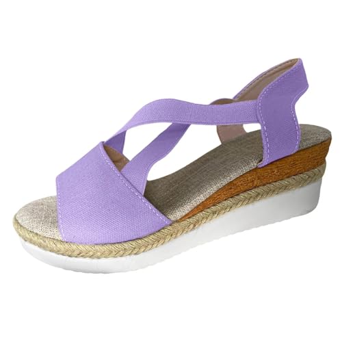 HUTRADE Summer Platform Wedge Sandals Women's Plus Size Peep Toe Elastic Strap Gladiator Sandals Women Patchwork Thick Bottom Sandals(Purple,41) von HUTRADE