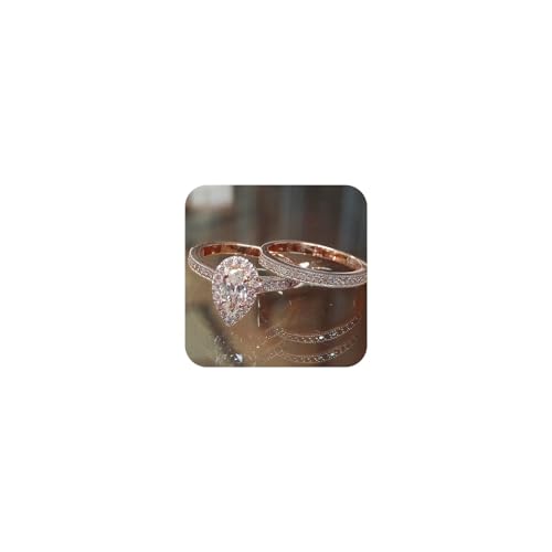 HUUGVBCO Stapelbarer 14 Karat Gold/Roségold/Solitär-Birnenförmiger Verlobungsring für Frauen, eleganter vergoldeter ICY versilberter Versprechensring für High-End-Partys 6 von HUUGVBCO