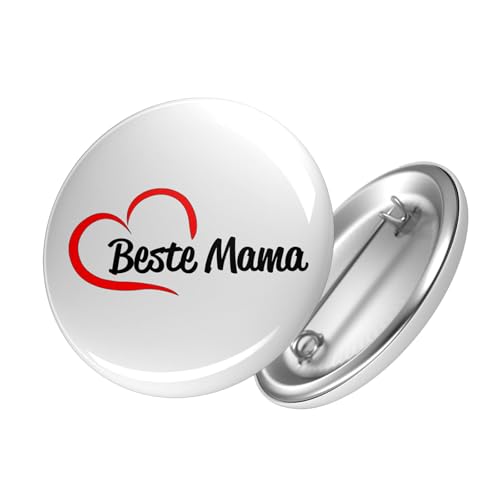 Huuraa Button Beste Mama Herz Ansteckbutton 25mm mit Motiv für die tollste Mutter Geschenk Idee für Freunde und Familie von HUURAA