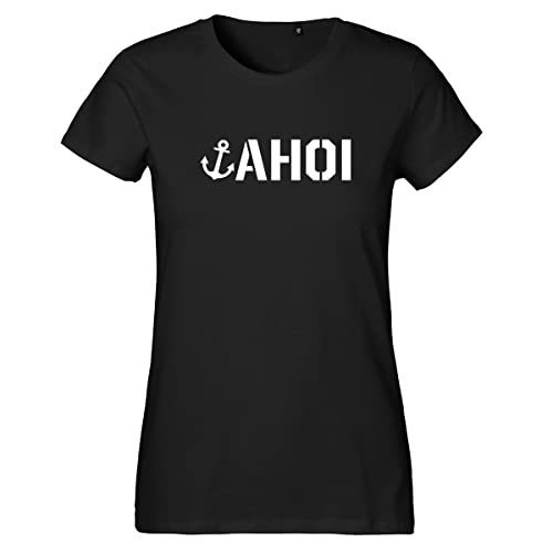 HUURAA Damen T-Shirt AHOI Anker Seemannsgruß Bio Baumwolle Fairtrade Oberteil Größe XL mit Motiv für Matrosen Geschenk Idee für Freunde und Familie von HUURAA