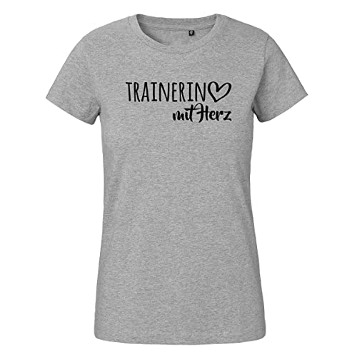 HUURAA Damen T-Shirt Trainerin mit Herz Bio Baumwolle Fairtrade Oberteil Größe XL Sport Grey mit Motiv für die tollsten Menschen Geschenk Idee für Freunde und Familie von HUURAA