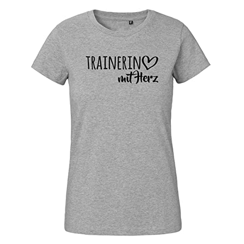HUURAA Damen T-Shirt Trainerin mit Herz Bio Baumwolle Fairtrade Oberteil Größe XXL Sport Grey mit Motiv für die tollsten Menschen Geschenk Idee für Freunde und Familie von HUURAA