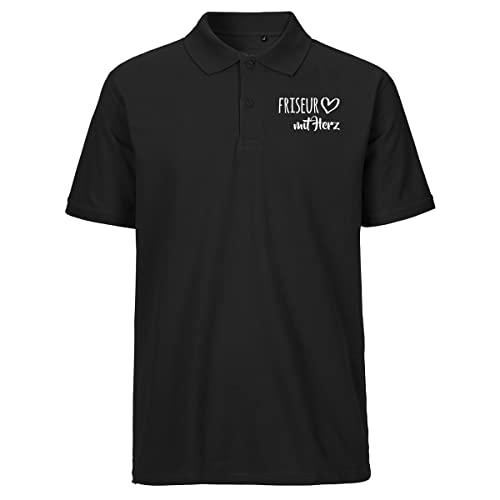 HUURAA! Herren Polo Shirt Friseur mit Herz Bio Baumwolle Fairtrade Oberteil Größe L Black mit Motiv für die tollsten Menschen Geschenk Idee für Freunde und Familie von HUURAA