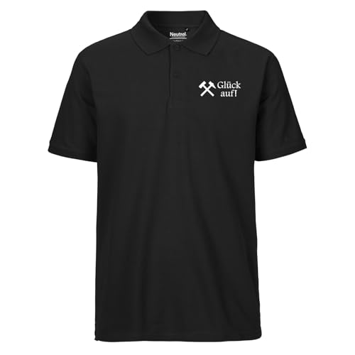 HUURAA Herren Polo Shirt Glück auf! Ruhrpott Bio Baumwolle Fairtrade Oberteil Größe XL mit Bergbau Motiv Geschenk Idee für Freunde und Familie von HUURAA