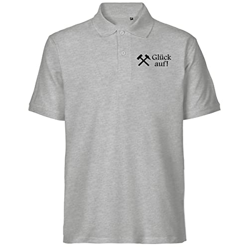 HUURAA Herren Polo Shirt Glück auf! Ruhrpott Bio Baumwolle Fairtrade Oberteil Größe XL mit Bergbau Motiv Geschenk Idee für Freunde und Familie von HUURAA