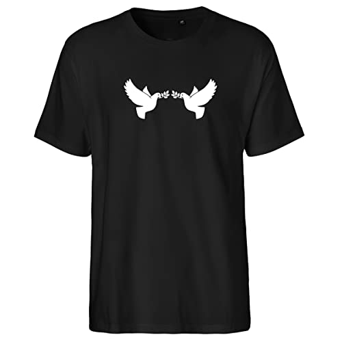 HUURAA Herren T-Shirt Friedenstauben Liebe Bio Baumwolle Fairtrade Oberteil Größe L Black mit Friedens Motiv Geschenk Idee für Freunde und Familie von HUURAA