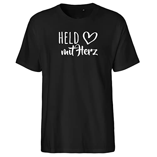 HUURAA Herren T-Shirt Held mit Herz Bio Baumwolle Fairtrade Oberteil Größe L Black mit Motiv für die tollsten Menschen Geschenk Idee für Freunde und Familie von HUURAA