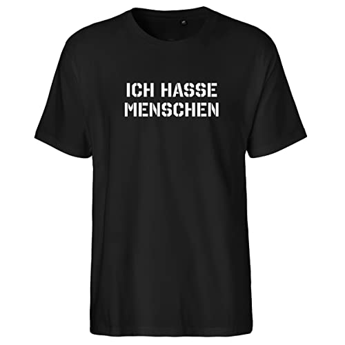 HUURAA Herren T-Shirt ICH Hasse Menschen Bio Baumwolle Fairtrade Oberteil Größe M Black mit witzigem Spurch Geschenk Idee für Freunde und Familie von HUURAA