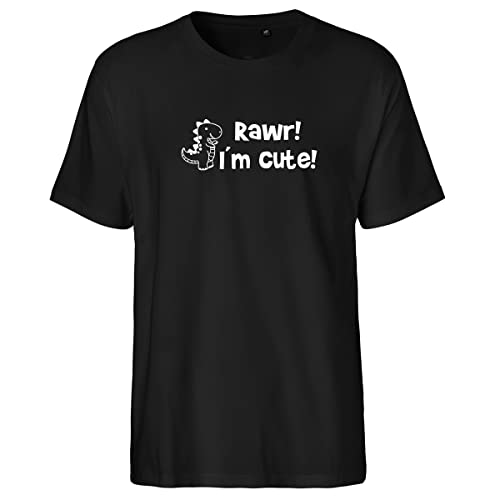 HUURAA Herren T-Shirt T-Rex I`m Cute Bio Baumwolle Fairtrade Oberteil Größe M Black mit Motiv für alle Dino Fans Geschenk Idee für Freunde und Familie von HUURAA