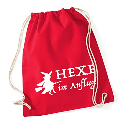 HUURAA Turnbeutel Hexe im Anflug Rucksack Baumwolle 12 Liter Classic Red mit witzigem Motiv Geschenk Idee für Freunde und Familie von HUURAA