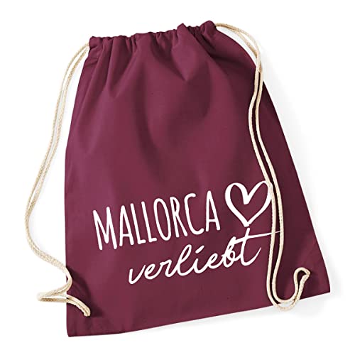 HUURAA Turnbeutel Mallorca verliebt Rucksack Baumwolle Burgundy mit Namen deiner lieblings Insel Geschenk Idee für Freunde und Familie von HUURAA