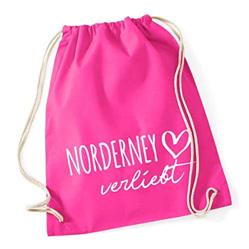 HUURAA Turnbeutel Norderney verliebt Rucksack Baumwolle Fuchsia mit Namen deiner lieblings Insel Geschenk Idee für Freunde und Familie von HUURAA