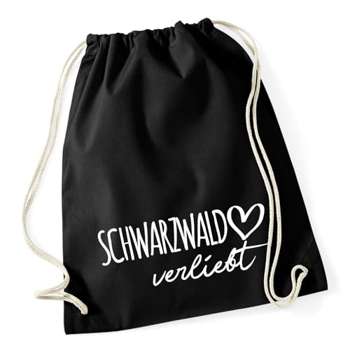 Huuraa Turnbeutel Schwarzwald verliebt Geschenk 12 Liter Black Baumwolle Schwarzwald Präsent von Huuraa