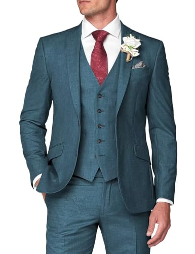 HUUTOE Herren 3-teilige Anzüge Slim Fit Hochzeit Anzüge für Männer Abschlussball Kleid Anzug Sommer Blazer Jacke Weste Hose Smoking Set Herren, Blaugrün/Ein Hauch von Paradies (Trace of Paradise), XS von HUUTOE