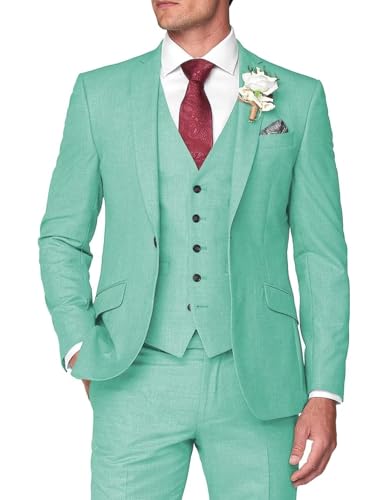 HUUTOE Herren 3-teiliger Anzug Slim Fit Business Hochzeit Trauzeugen Abschlussball Anzüge Ein-Knopf-Blazer Jacke Weste Hose Smoking Set, Mintgrün, XX-Large von HUUTOE