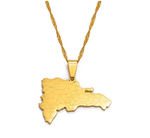 Dominikanische Karte Mit Halsketten Mit Stadtnamen, Dominikaner-Landkarte, Schmuck, Ethnische Gliederkette, Personalisierte Böhmische Halskette, Patriotische Flaggen-Accessoires, Tägliche Läss von HUWAIYUNDONG